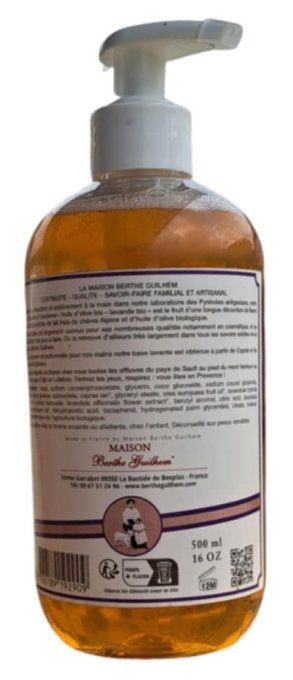 Savon liquide à l’ancienne au lait de chèvre alpine Huile d’olive bio – Lavande bio 500ml